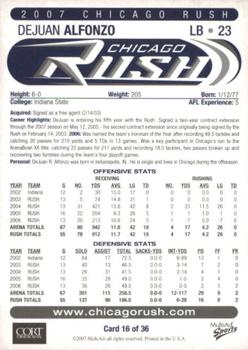 2007 MultiAd Chicago Rush (AFL) #16 DeJuan Alfonzo Back