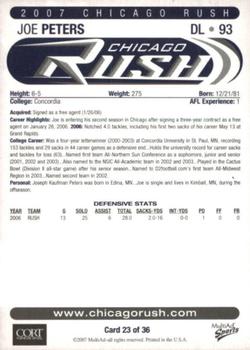 2007 MultiAd Chicago Rush (AFL) #23 Joe Peters Back