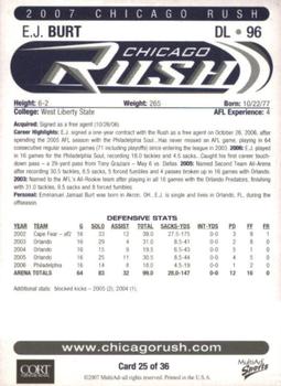 2007 MultiAd Chicago Rush (AFL) #25 E.J. Burt Back