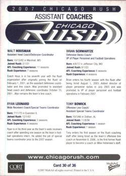 2007 MultiAd Chicago Rush (AFL) #30 Asst Coaches Back