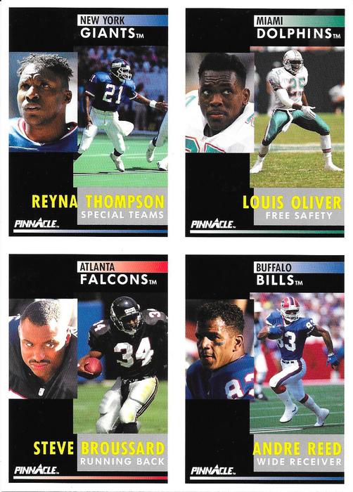 1991 Pinnacle - Promo Panels #26 / 29 / 31 / 34 Louis Oliver / Reyna Thompson / Steve Broussard / Andre Reed Front