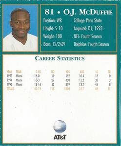 1996 AT&T Miami Dolphins #NNO O.J. McDuffie Back