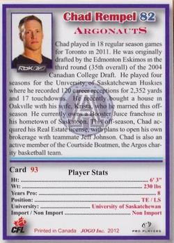 2012 JOGO #93 Chad Rempel Back