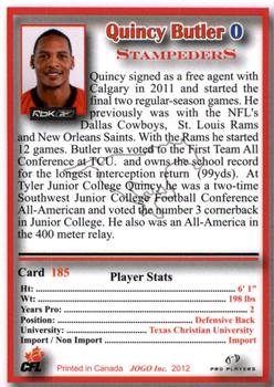 2012 JOGO #185 Quincy Butler Back