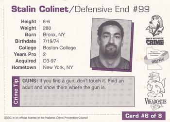 1998 Minnesota Vikings Police #6 Stalin Colinet Back