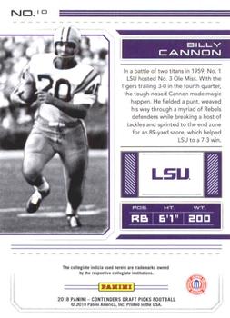 2018 Panini Contenders Draft Picks #10 Billy Cannon Back