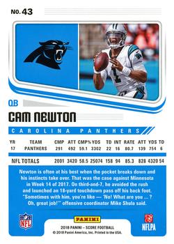 2018 Score #43 Cam Newton Back