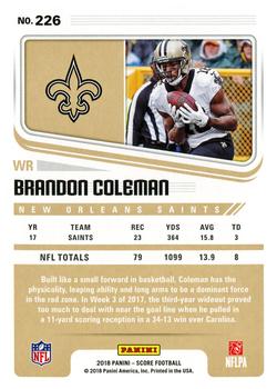 2018 Score #226 Brandon Coleman Back