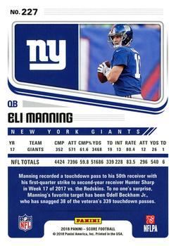 2018 Score #227 Eli Manning Back