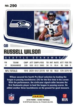 2018 Score #290 Russell Wilson Back