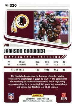 2018 Score #330 Jamison Crowder Back