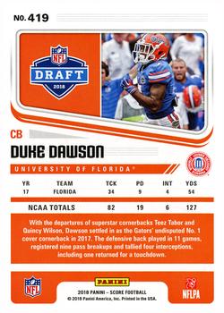 2018 Score #419 Duke Dawson Back