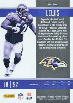 2017 Panini Plates & Patches - Blue #164 Ray Lewis Back