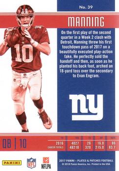 2017 Panini Plates & Patches - Red #39 Eli Manning Back