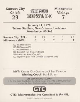 1991 GTE Super Bowl Theme Art #4 Super Bowl IV Back