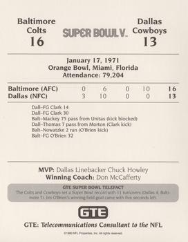 1991 GTE Super Bowl Theme Art #5 Super Bowl V Back