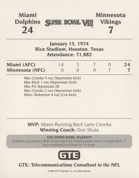 1991 GTE Super Bowl Theme Art #8 Super Bowl VIII Back