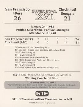 1991 GTE Super Bowl Theme Art #16 Super Bowl XVI Back