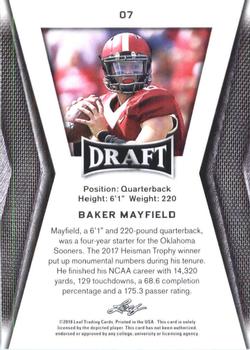 2018 Leaf Draft #07 Baker Mayfield Back