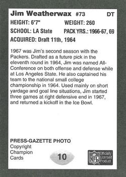 1991 Champion Cards Green Bay Packers Super Bowl II 25th Anniversary #10 Jim Weatherwax Back