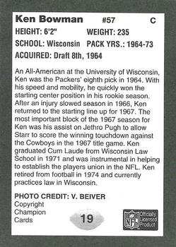 1991 Champion Cards Green Bay Packers Super Bowl II 25th Anniversary #19 Ken Bowman Back