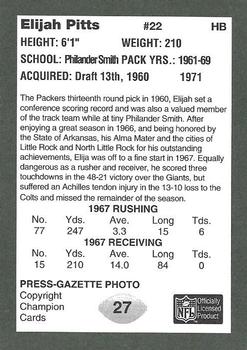 1991 Champion Cards Green Bay Packers Super Bowl II 25th Anniversary #27 Elijah Pitts Back