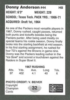 1991 Champion Cards Green Bay Packers Super Bowl II 25th Anniversary #32 Donny Anderson Back