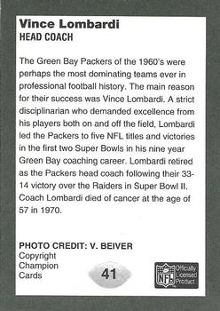 1991 Champion Cards Green Bay Packers Super Bowl II 25th Anniversary #41 Vince Lombardi Back