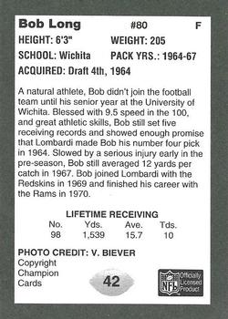 1991 Champion Cards Green Bay Packers Super Bowl II 25th Anniversary #42 Bob Long Back