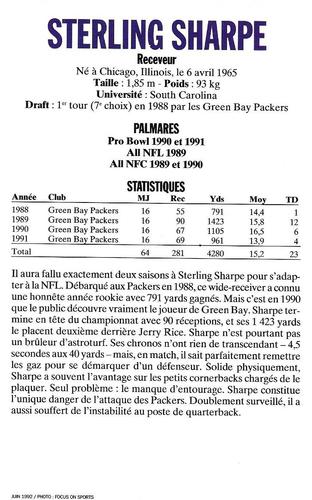 1992 NewSport #NNO Sterling Sharpe Back