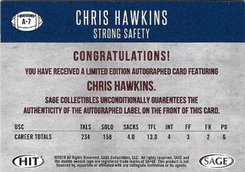 2018 SAGE HIT - Autographs Black #A-7 Chris Hawkins Back