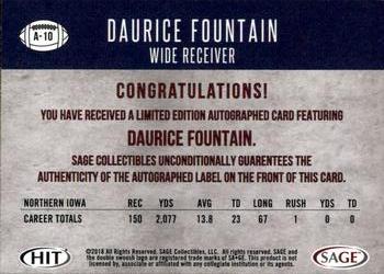 2018 SAGE HIT - Autographs Black #A-10 Daurice Fountain Back