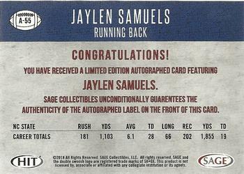 2018 SAGE HIT - Autographs Black #A-55 Jaylen Samuels Back