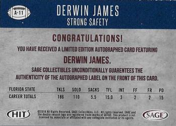 2018 SAGE HIT - Autographs Gold #A-11 Derwin James Back