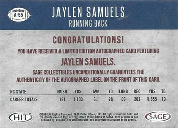 2018 SAGE HIT - Autographs Gold #A-55 Jaylen Samuels Back