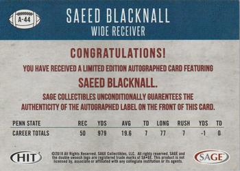 2018 SAGE HIT - Autographs Red #A-44 Saeed Blacknall Back