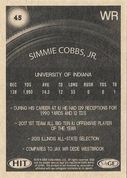 2018 SAGE HIT - Red #45 Simmie Cobbs Jr. Back