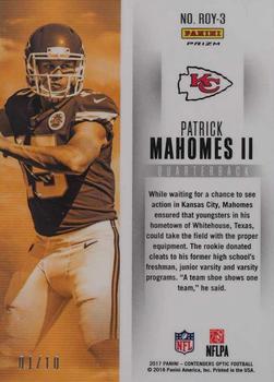 2017 Panini Contenders Optic - Rookie of the Year Contenders Gold #ROY-3 Patrick Mahomes II Back