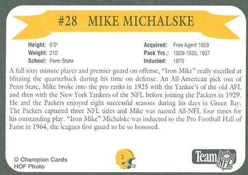 1992 Green Bay Packer Hall of Fame #3 Mike Michalske Back