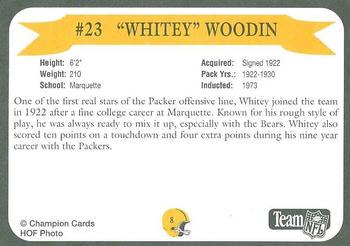 1992 Green Bay Packer Hall of Fame #8 Whitey Woodin Back
