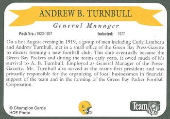 1992 Green Bay Packer Hall of Fame #11 Andrew Turnbull Back