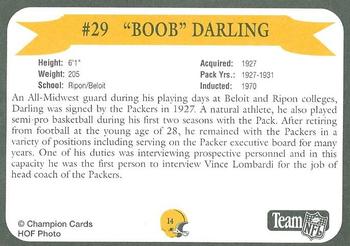 1992 Green Bay Packer Hall of Fame #14 Boob Darling Back