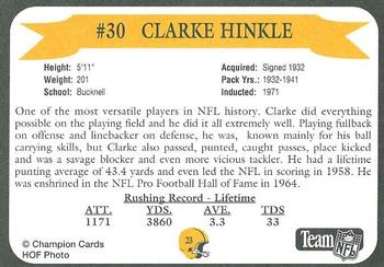 1992 Green Bay Packer Hall of Fame #23 Clarke Hinkle Back