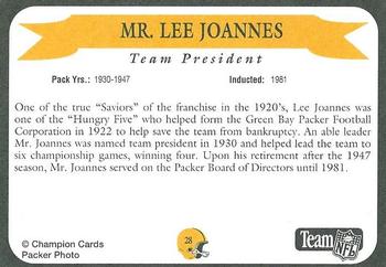 1992 Green Bay Packer Hall of Fame #28 Lee Joannes Back