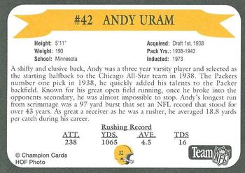 1992 Green Bay Packer Hall of Fame #32 Andy Uram Back