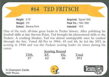 1992 Green Bay Packer Hall of Fame #35 Ted Fritsch Back