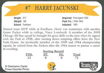 1992 Green Bay Packer Hall of Fame #38 Harry Jacunski Back