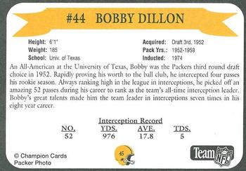 1992 Green Bay Packer Hall of Fame #45 Bobby Dillon Back