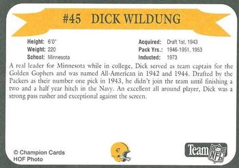 1992 Green Bay Packer Hall of Fame #47 Dick Wildung Back
