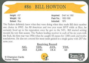 1992 Green Bay Packer Hall of Fame #48 Bill Howton Back
